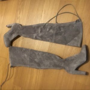Grey suede over the knee booties